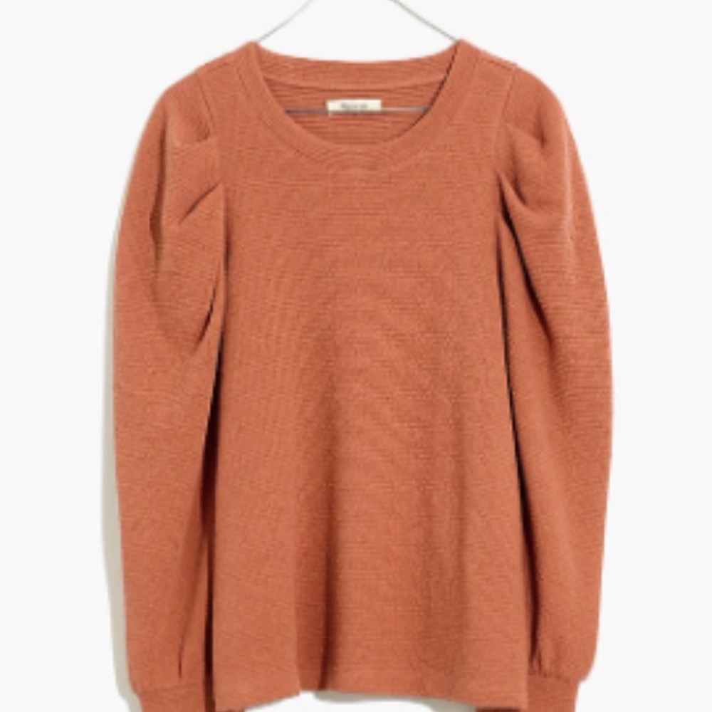 Madewell Pleated Statement-Sleeve Top in Warm Umber, size Medium